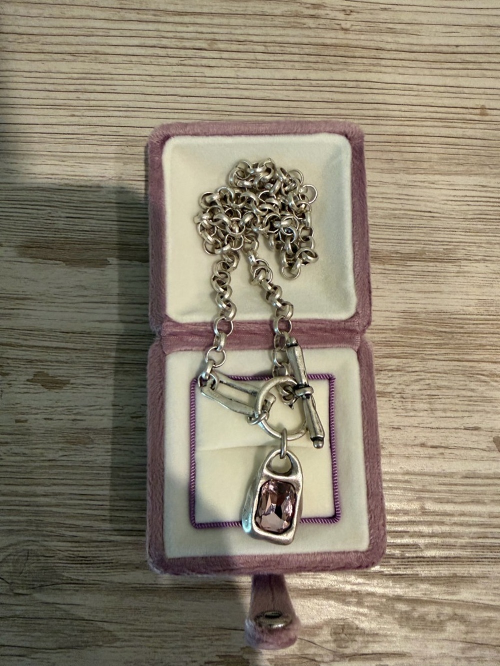 Silver Chain Necklace with Pink Pendant